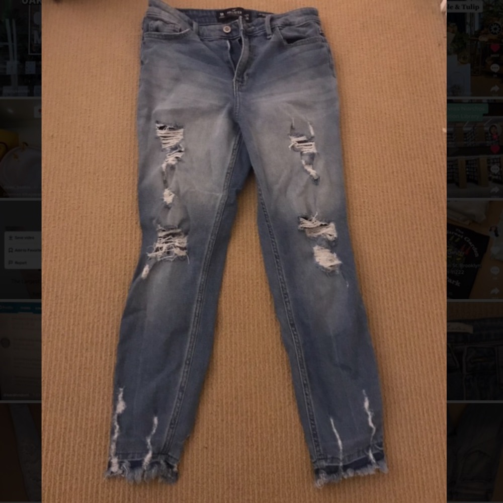High-Waisted Cropped Ripped Jeans